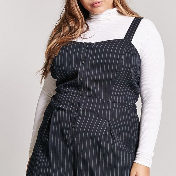 Forever 21 NWT Black Pinstriped Shorts Romper - Picture 1 of 6